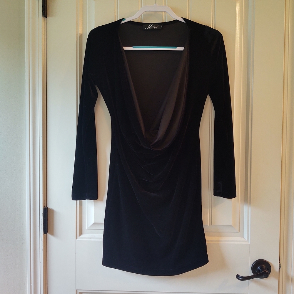 Deep Cowl Neck Velvet Bodycon Dress